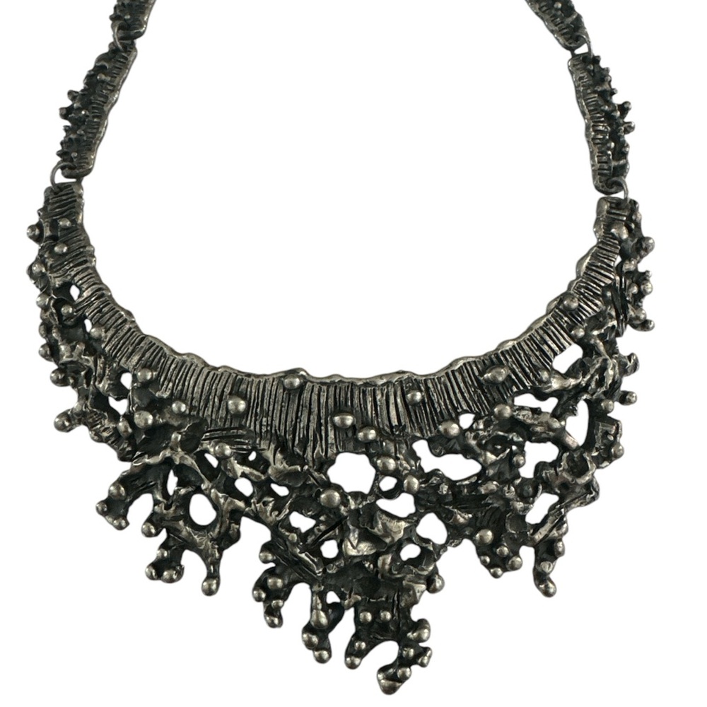 Vintage Guy Vidal Bib Necklace Pewter Modernist Brutalist 70's